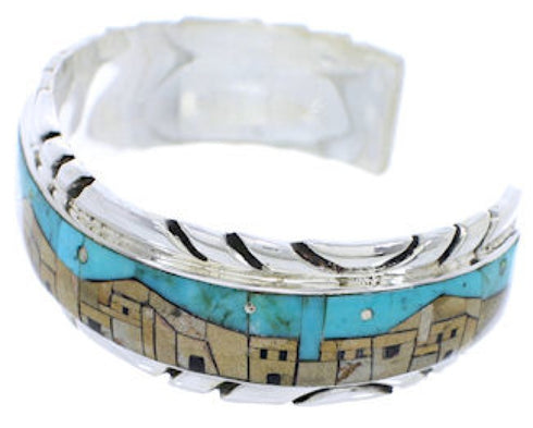 Native American Village Design Multicolor Silver Cuff Bracelet MW75559